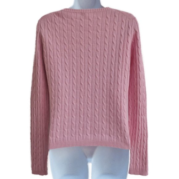 Cashmere Valerie Stevens 2ply 3D Cable Knit Light Pink Crewneck M - Picture 2 of 6